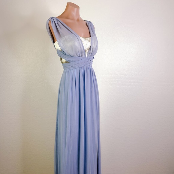 After Six Dresses & Skirts - After Six 6741 Chiffon Sleeveless V Neck Maxi Dress Cloudy Blue Bridesmaid 8 NWT